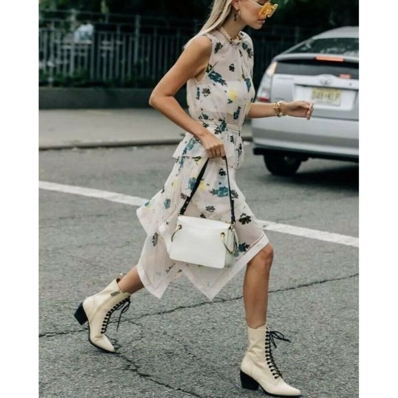 Self-Portrait Asymmetric High Neck Floral Dress 0 - Picture 2 of 12